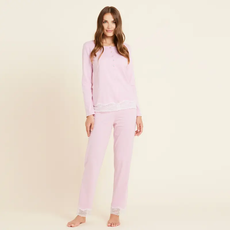 Pigiama manica lunga pantalone lungo con dettagli in pizzo - FA8130AB
