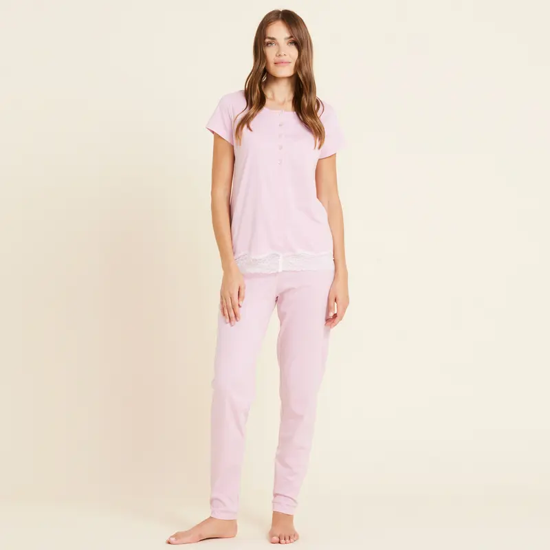 Pigiama mezza manica pantalone lungo con dettagli in pizzo - FA8126AB
