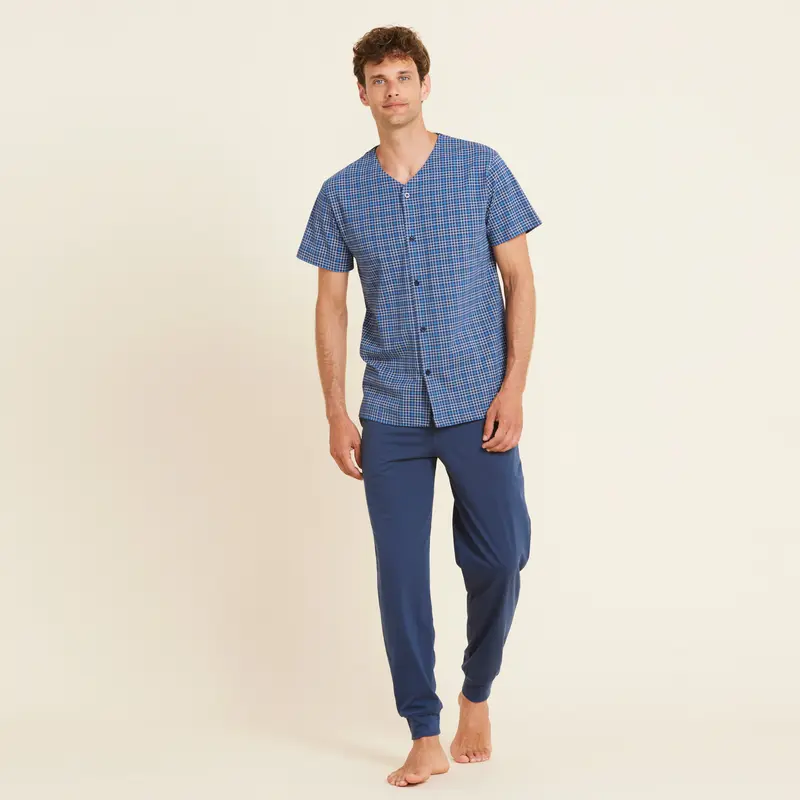 Pigiama Noidìnotte in cotone mezza manica aperto avanti pantalone lungo - FC2648AB