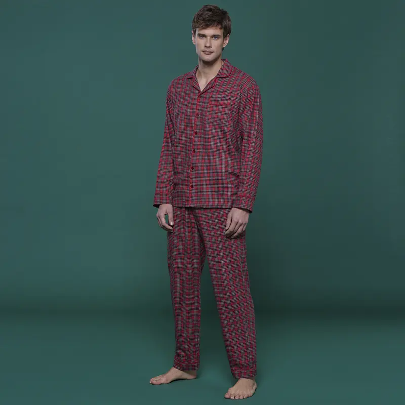 Pigiama Noidìnotte tartan in flanella senza polsini abbottonato - FC2548AB