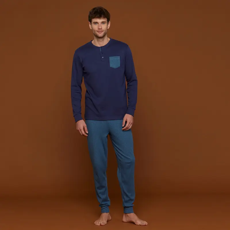 Pigiama uomo caldo cotone con pantalone pied de poule - FC2804