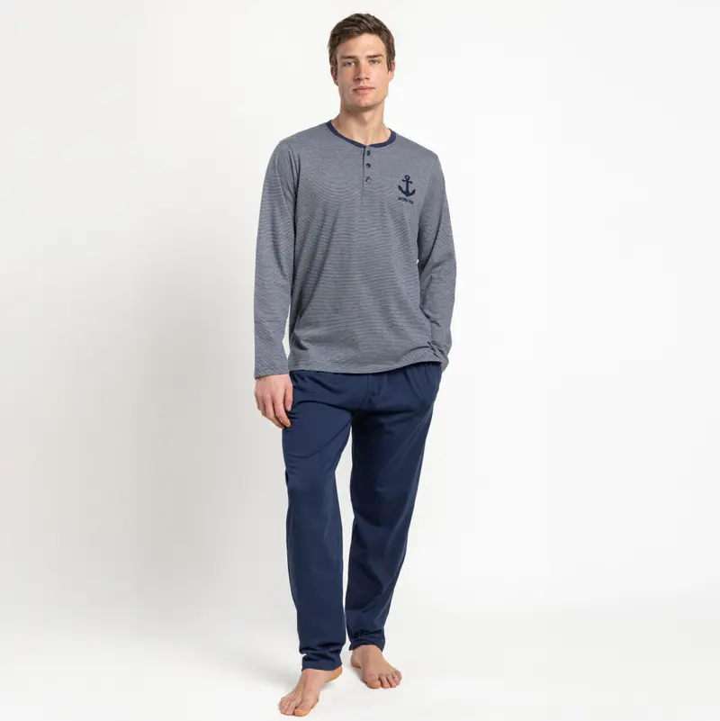 Pigiama uomo manica lunga abbottonatura serafino - 64173-0