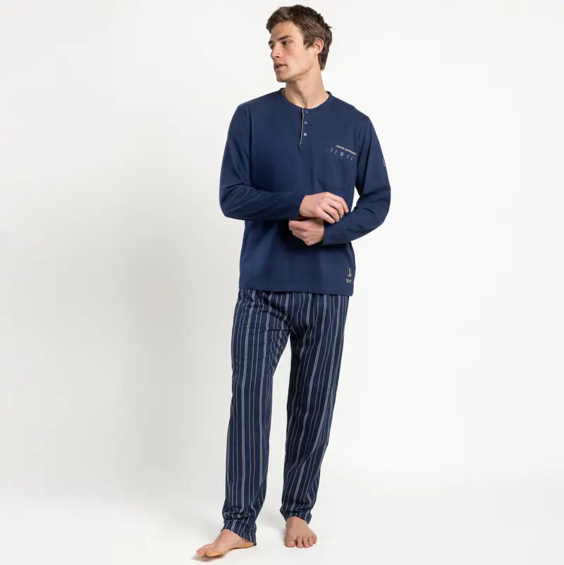Pigiama uomo manica lunga estivo con abbottonatura serafino - 64799-0