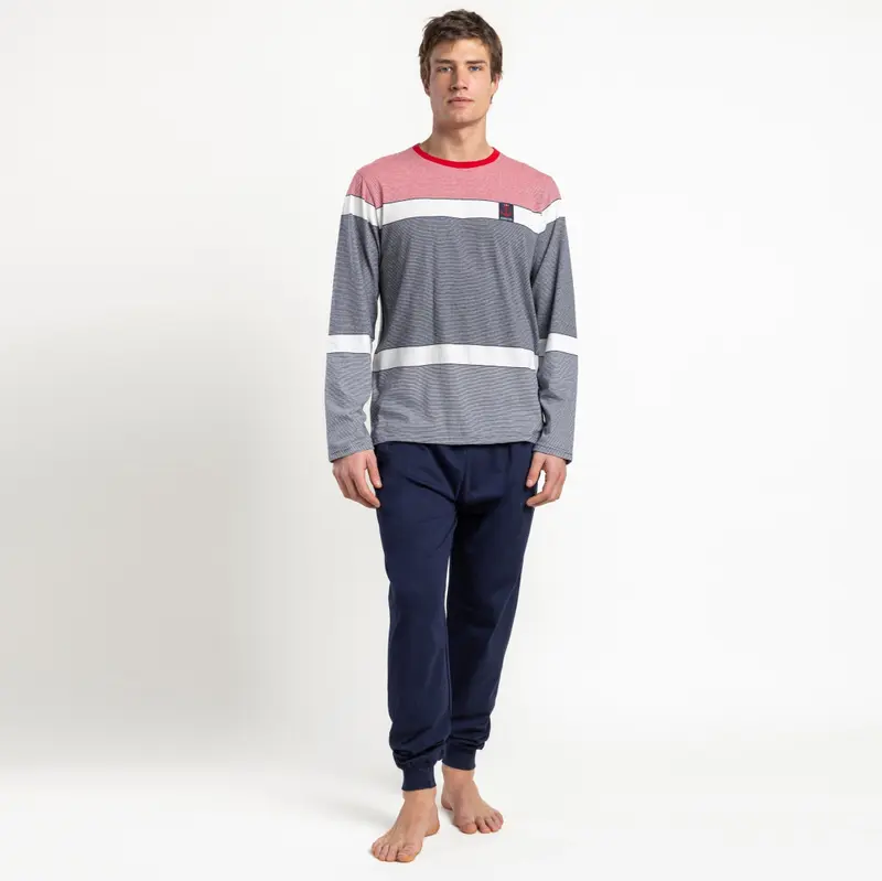 Pigiama uomo manica lunga girocollo e pantalone lungo con polsini- 64175-0