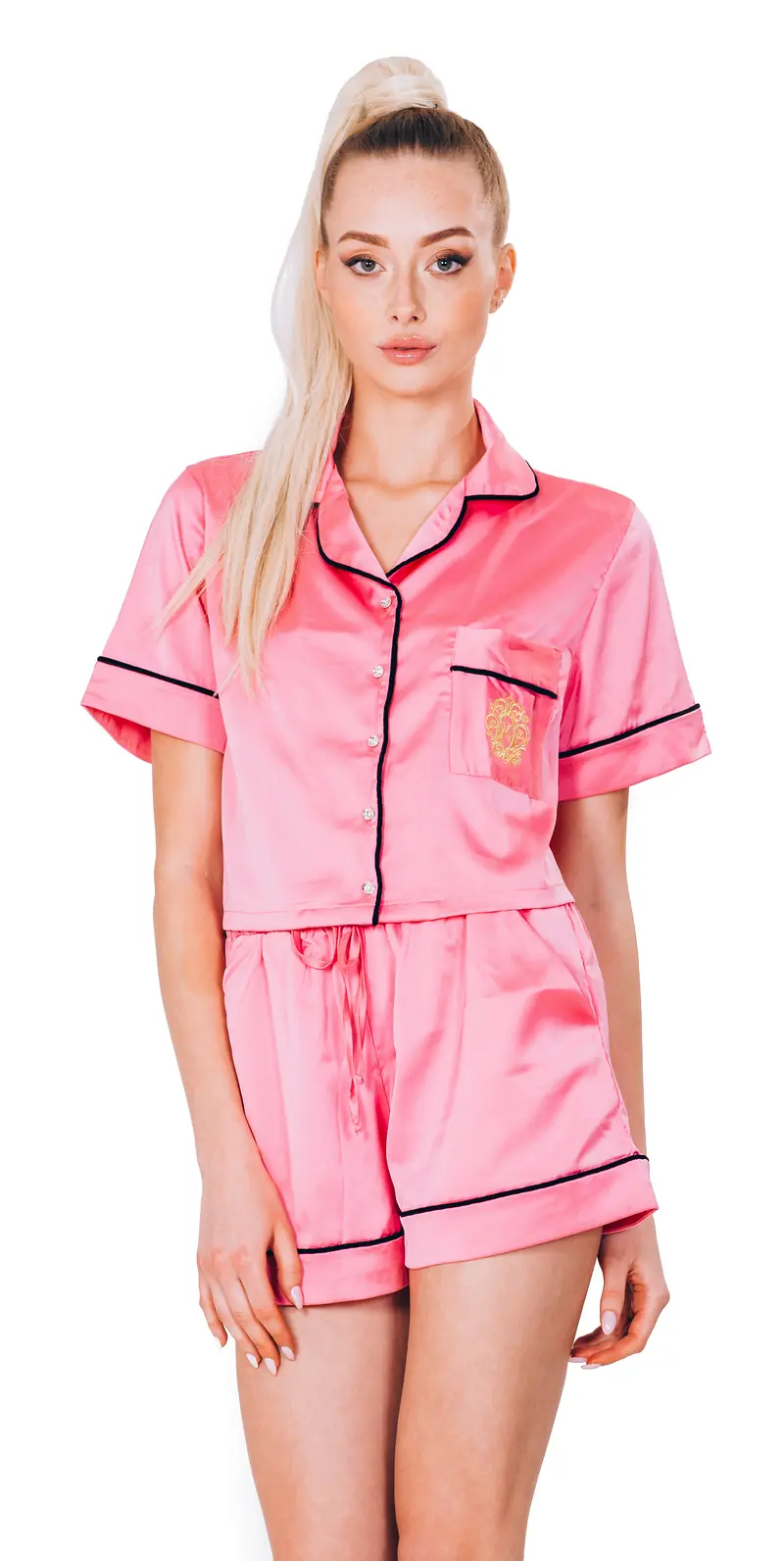 PINK SATIN PAJAMA - SHORT