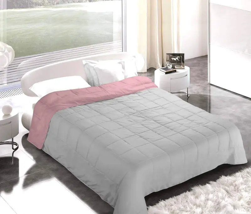 Piumino letto Piazza e Mezza Microfibra double face tinta unita Rosa Grigio