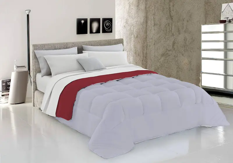 Piumino letto Piazza e Mezza Microfibra tinta unita Grigio Bordeaux bordò