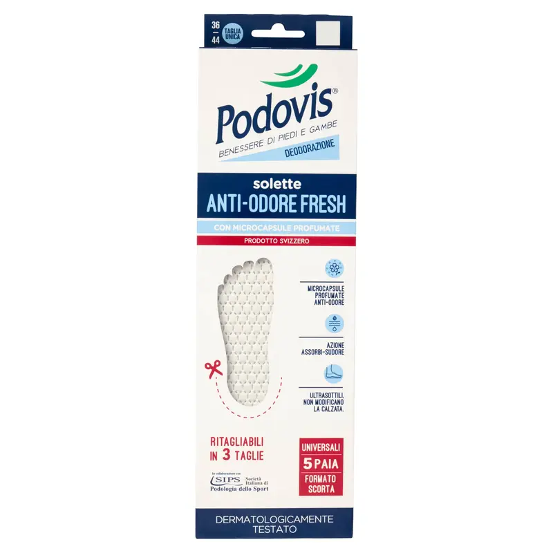 PODOVIS PIEDI E GAMBE SOLETTE ANTI-ODORE FRESH 5 PAIA SIZE UNICA 36-44 UNIVERSALI FORMATO SCORTA