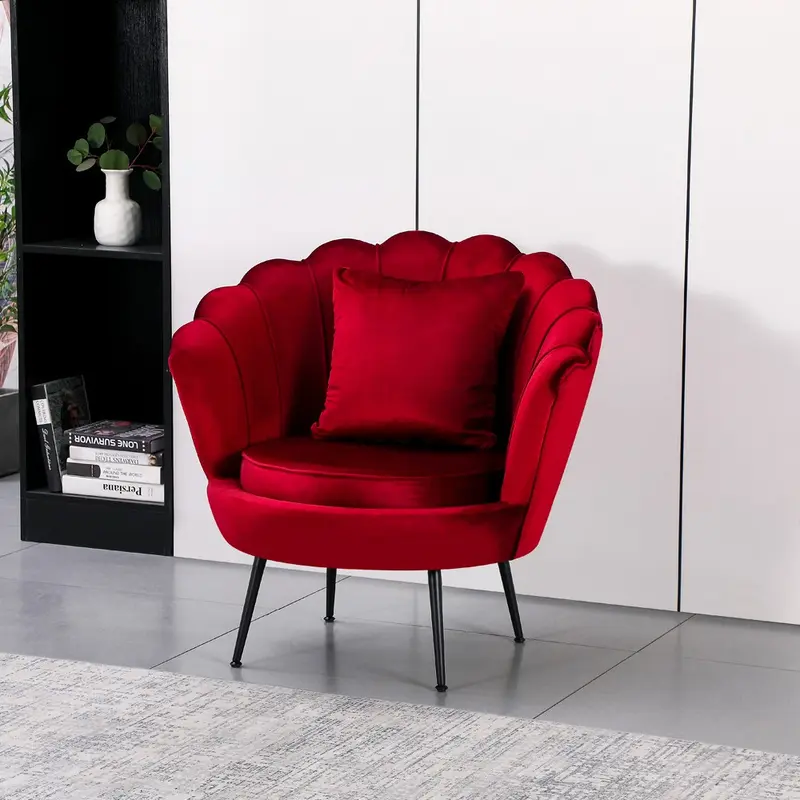 Poltrona a conchiglia Orel in velluto UF910-11 rosso e gambe nere
