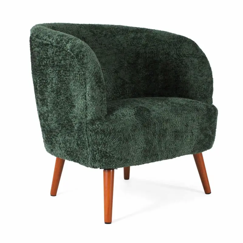 Poltrona "Elfo" in tessuto verde effetto bouclé 71X66H78