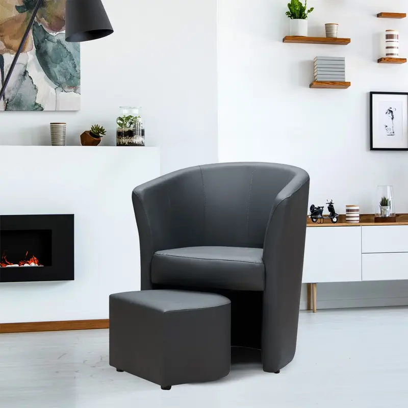 Poltrona Pegasus con pouf estraibile in ecopelle grigio scuro
