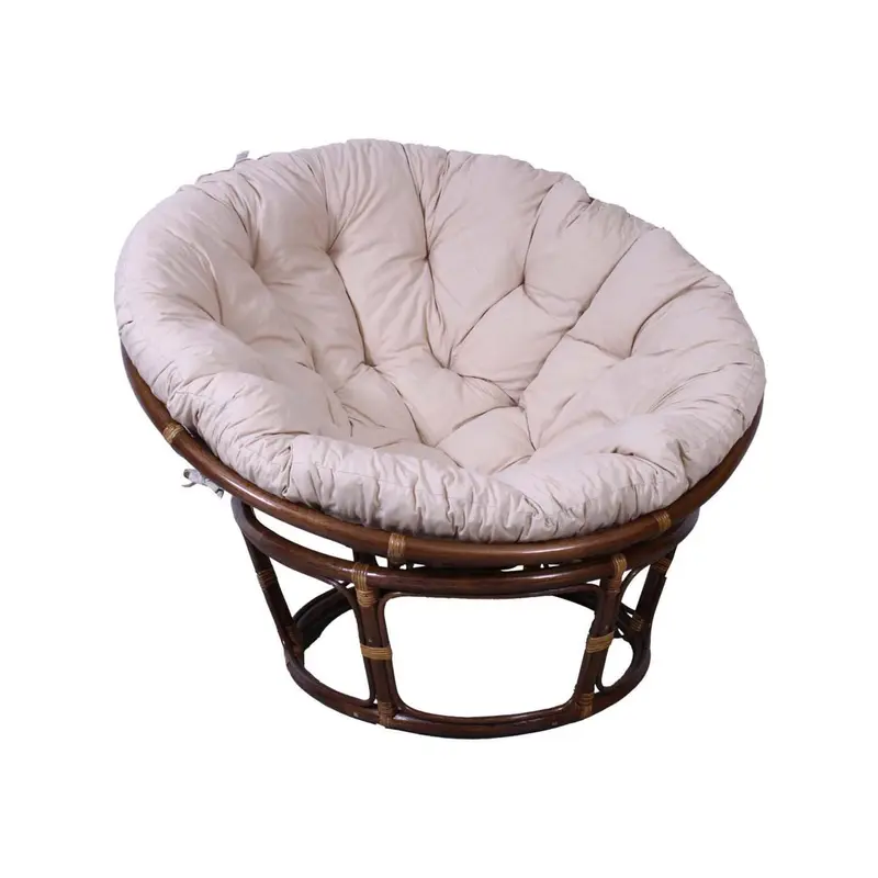 Poltrona rotonda in rattan noce "Papasan" con cuscino Ø110