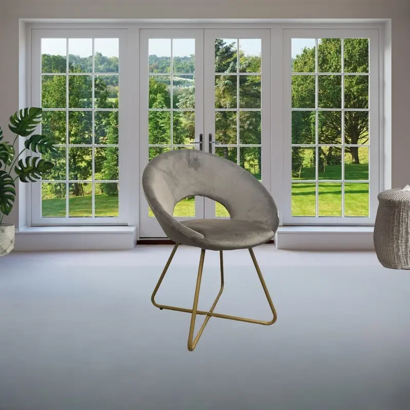 Poltroncina Etere in velluto grigio con gambe in metallo dorato set 2 pezzi