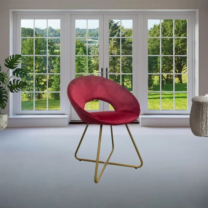 Poltroncina Etere in velluto rosso con gambe in metallo dorato set 2 pezzi