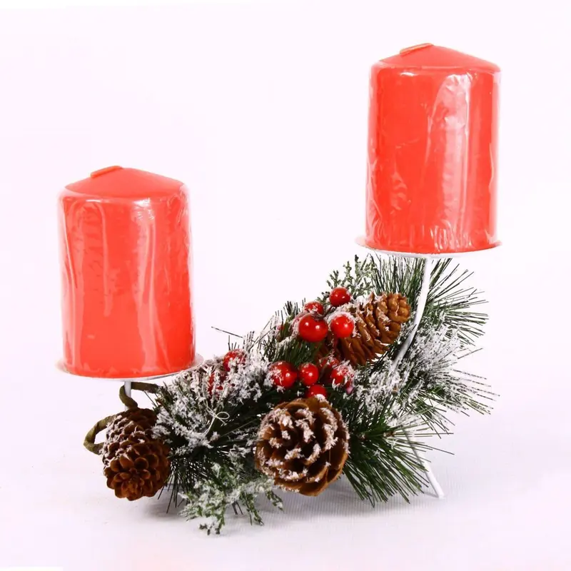 PORTA CANDELE FERRO 2 POSTI CON 2 CANDELE ROSSE INCLUSE CM.23X12H12/20