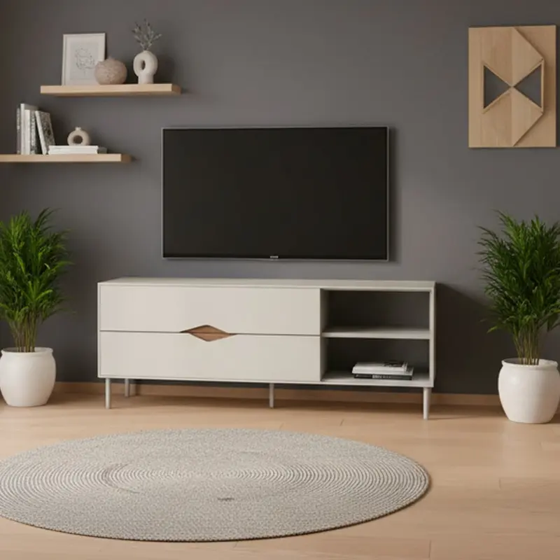 Porta tv Marquise in colore cashmere con dettaglio rovere deep oud