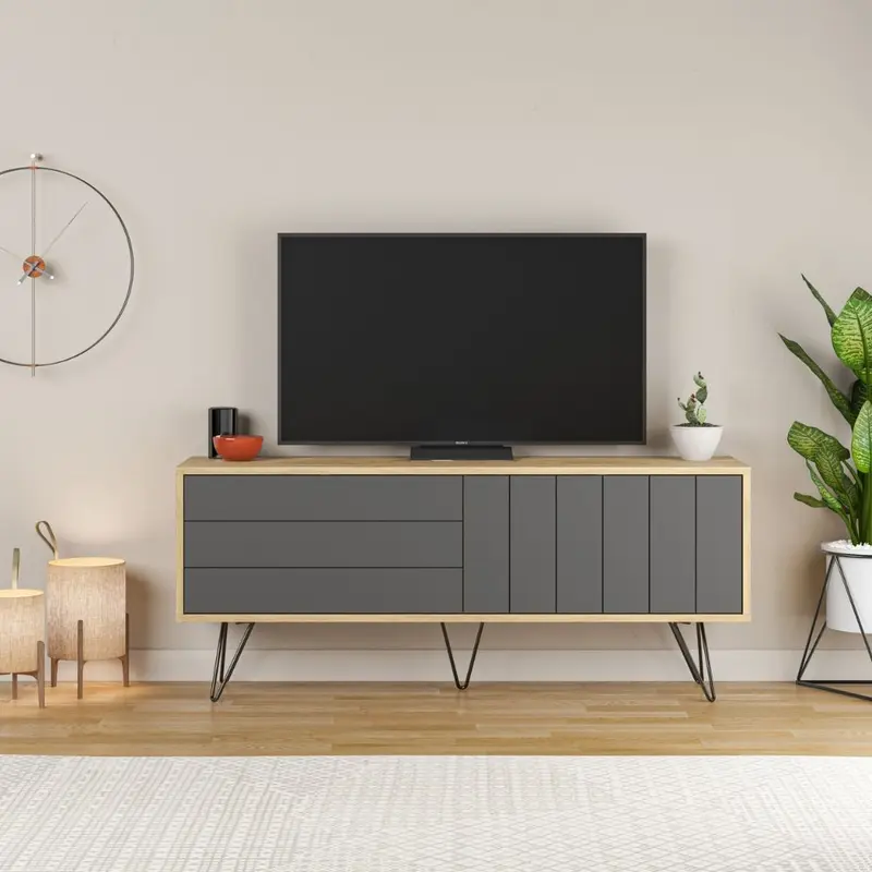 Porta tv Picadilly con struttura rovere e 2 ante a ribalta antracite