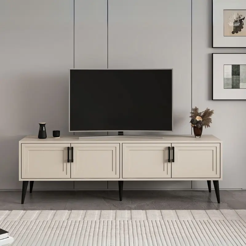 Porta tv Prime con 4 ante colore cashmere e maniglie e piedini neri