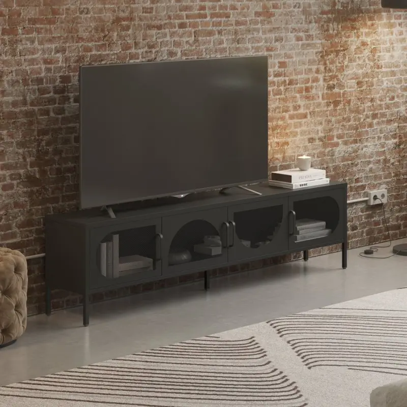Porta tv Tayra in metallo 4 ante 180 cm. colore nero