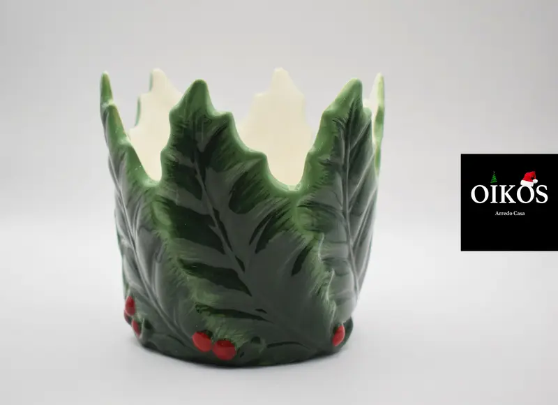 Portacandela Centrotavola Natale in ceramica CM. 13.5X12