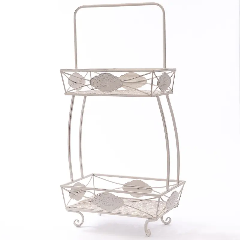 Portafiori a due piani in metallo bianco 43X25H82