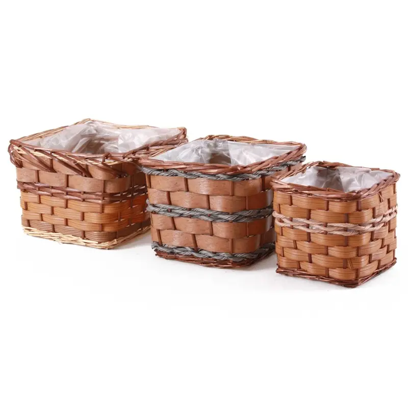Portavaso quadrato in vimini e pvc 31X31H21 in set di 3
