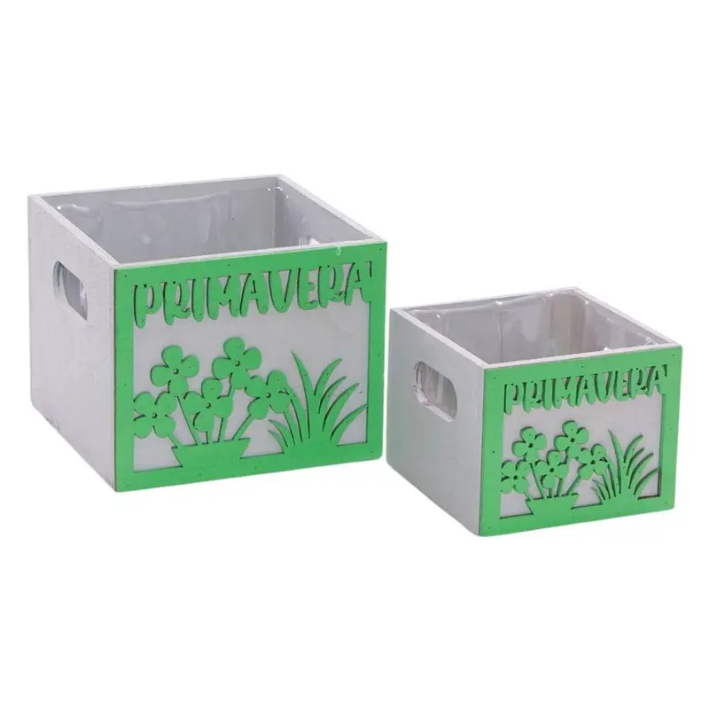 Portavaso verde in legno Primavera in set di 2 15x15H12