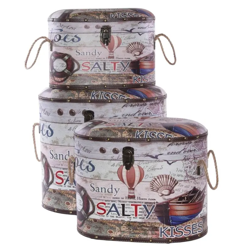 Pouf contenitore con stampa mare 45x33H48 in set di 3