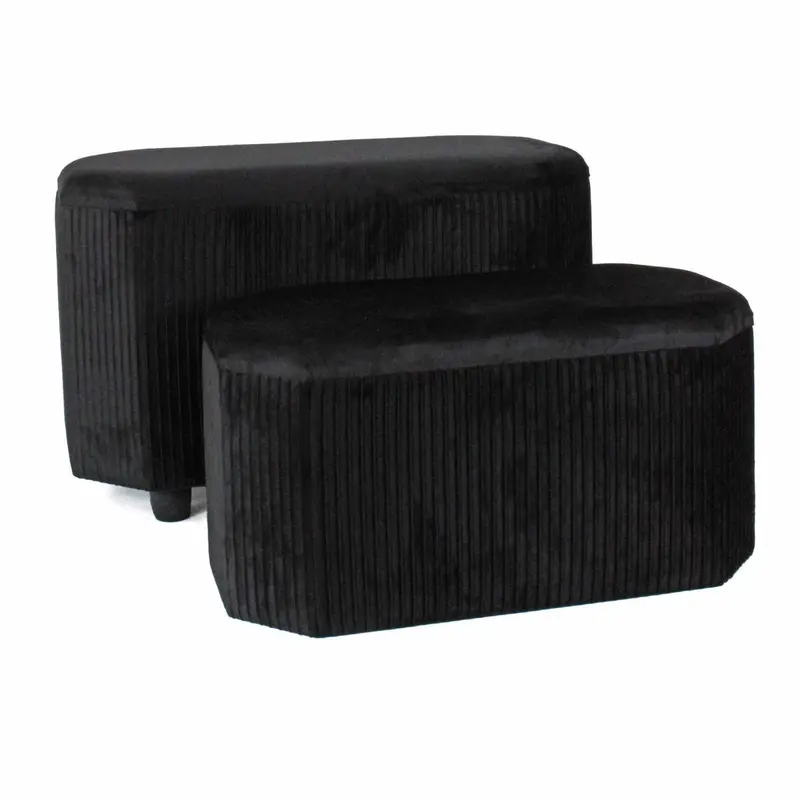 Pouf contenitore in velluto nero 71X36H45/40 in set di 2