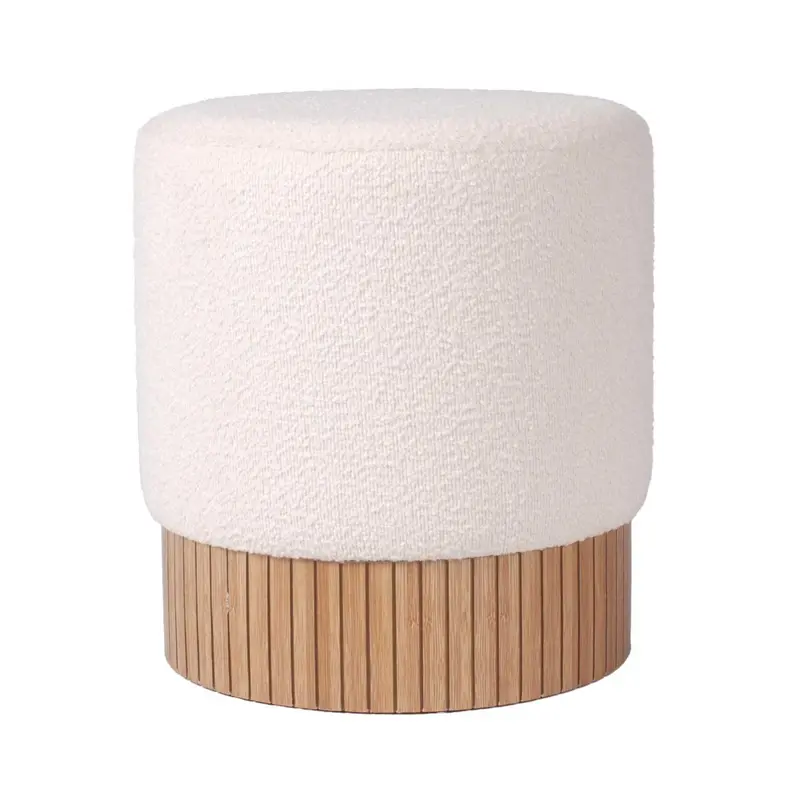 Pouf in tessuto effetto bouclé crema Ø42H45