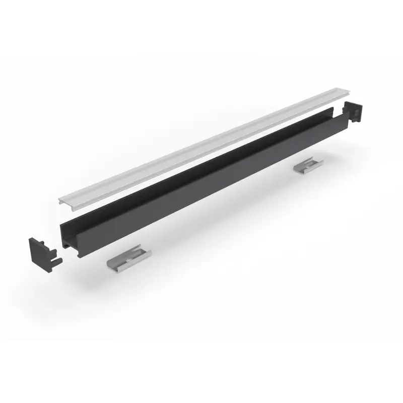 Profilo P46 nero opaco lunghezza 1200mm. fissaggio a molle con touch dimmer bianco