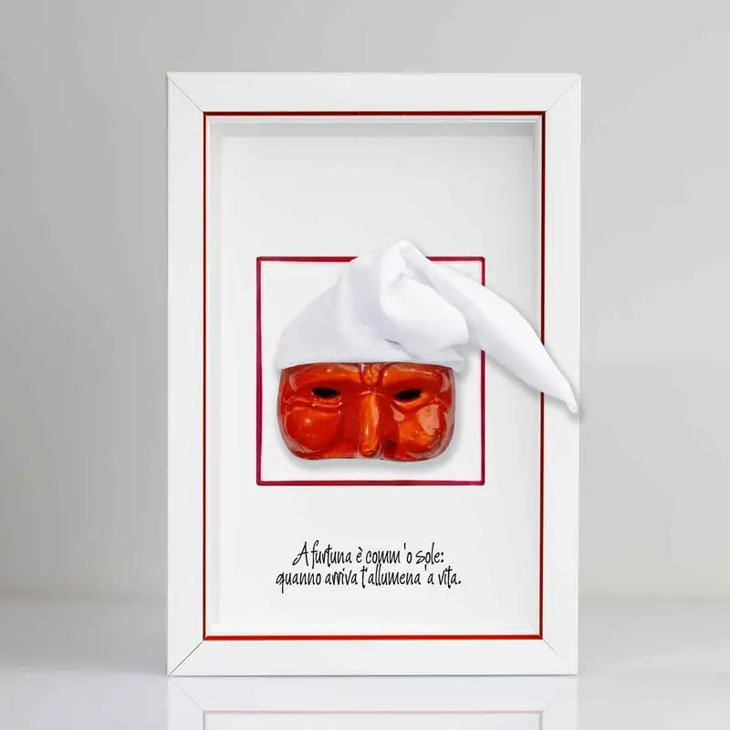Pulcinella Rosso in Ceramica Con Cornice Da Appendere o Appoggiare