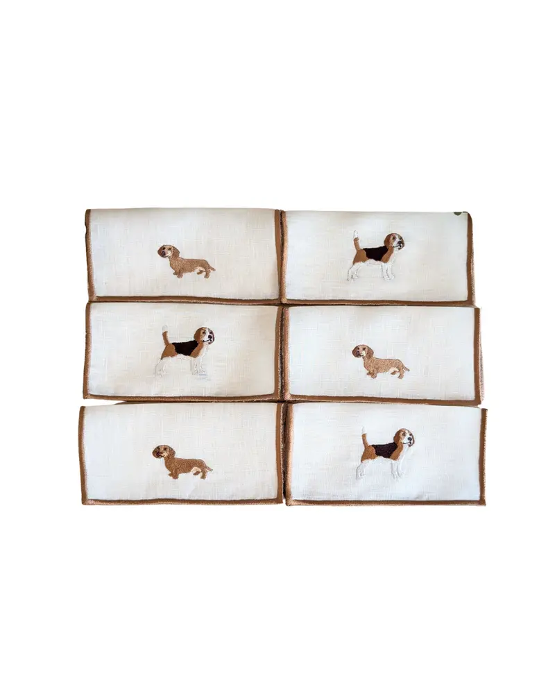 Puppy Linen Cocktail Napkin Set of 6