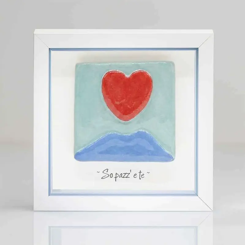 Quadretto in Ceramica Vesuvio con Cuore Colore Azzurro