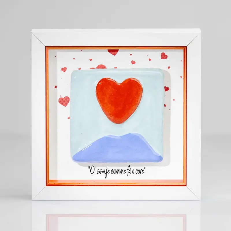 Quadretto in Ceramica Vesuvio Cuore Fondo Azzurro Esplosione Cuori