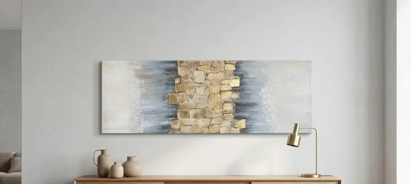 Quadro moderno astratto oro e grigio - 90x30 cm