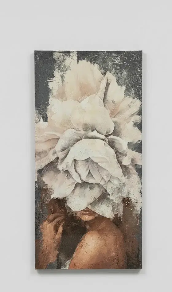 Quadro moderno donna con fiore bianco - 100x50 cm