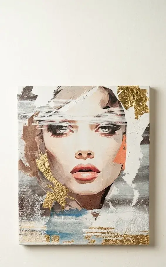 Quadro Ritratto Donna Oro Beige Moderno – Stampa su Tela 40x50 cm