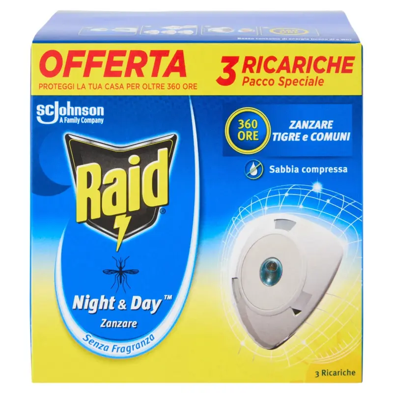 RAID NIGHT & DAY ZANZARE RICARICHE 3PZ SENZA FRAGRANZA