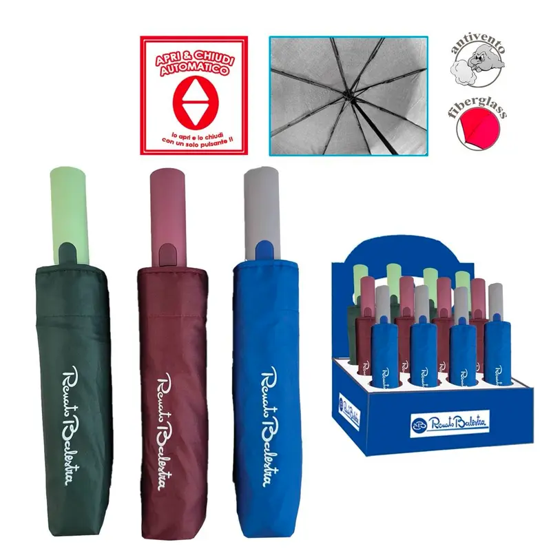 RENATO BALESTRA OMBRELLO MINI UOMO APRI&CHIUDI AUTOMATICO TINTA UNITA COLORI ASSORTITI
