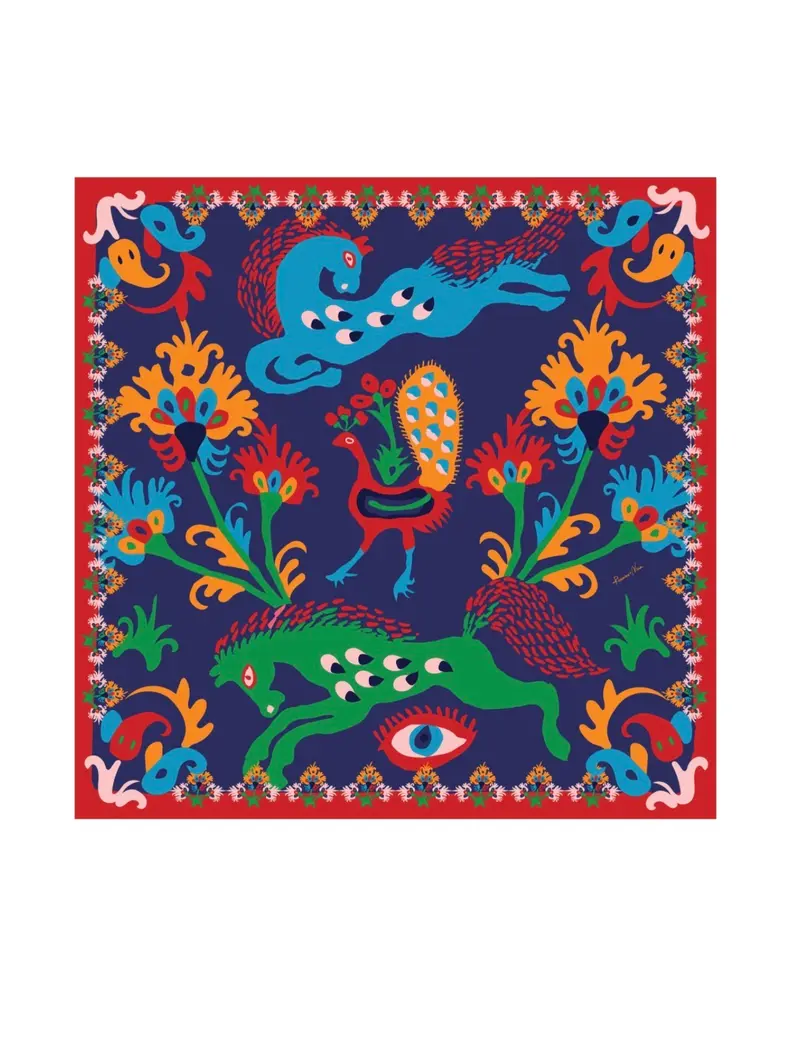 RIANNA + NINA x SVEVA'S HOME Embroidered Linen Scarf Amici Blu