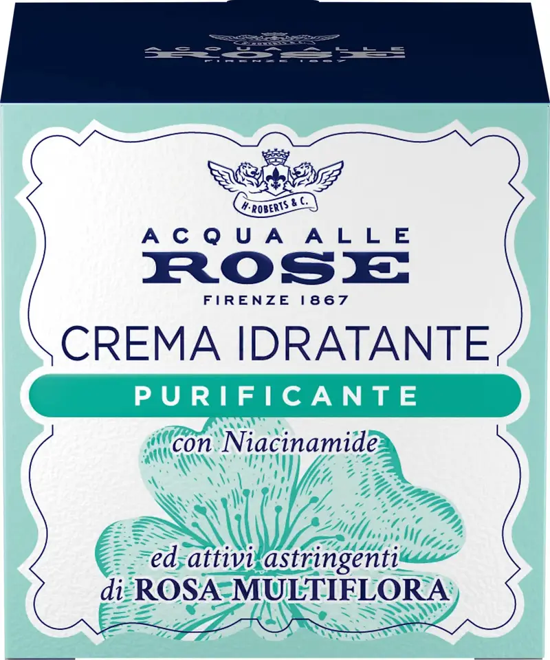 ROBERTS ACQUA ALLE ROSE CREMA VISO IDRATANTE 50ML PURIFICANTE CON NIACINAMIDE ED ATTIVI ASTRINGENTI DI ROSA MULTIFLORA