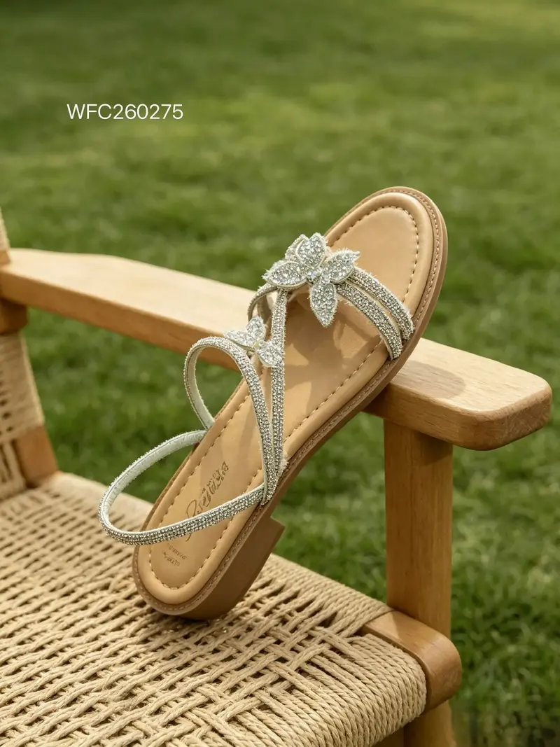 Sandali Bassi Slingback con Strass e Farfalle 3D