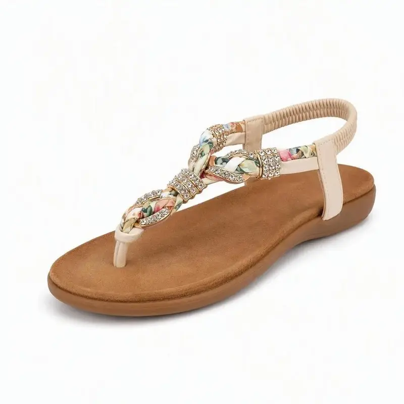 Sandali Infradito con Intreccio Floreale e Strass