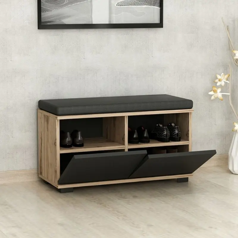 Scarpiera con pouff Dragoshoe noce e nero