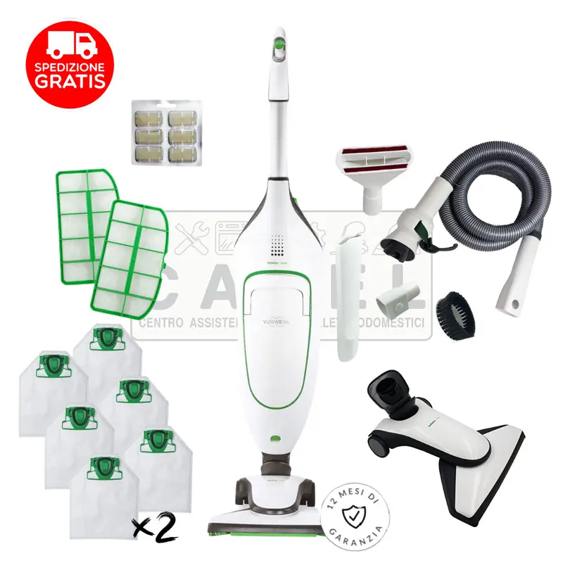 SCOPA ELETTRICA VORWERK FOLLETTO VK200 + SACCHETTI EXTRA, DOPPI FILTRI E KIT TUBI