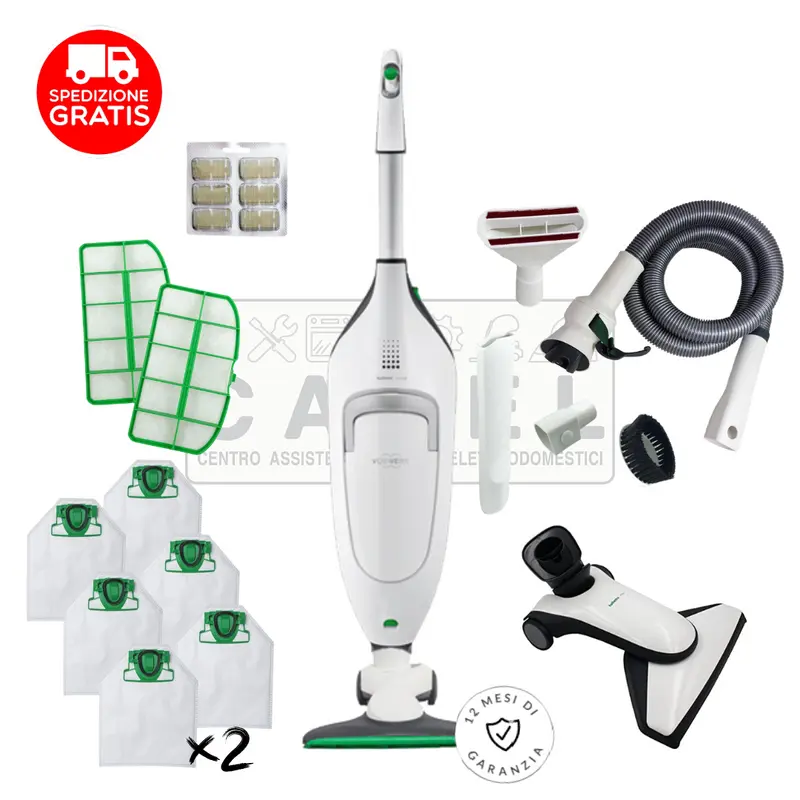 SCOPA ELETTRICA VORWERK FOLLETTO VK220S ASSEMBLATO (NUOVO) + SACCHETTI EXTRA, DOPPI FILTRI E KIT TUBI