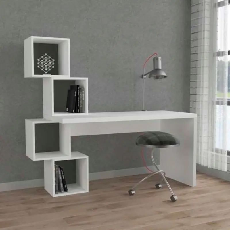 Scrivania con libreria Balance bianca con fondo cubotto antracite