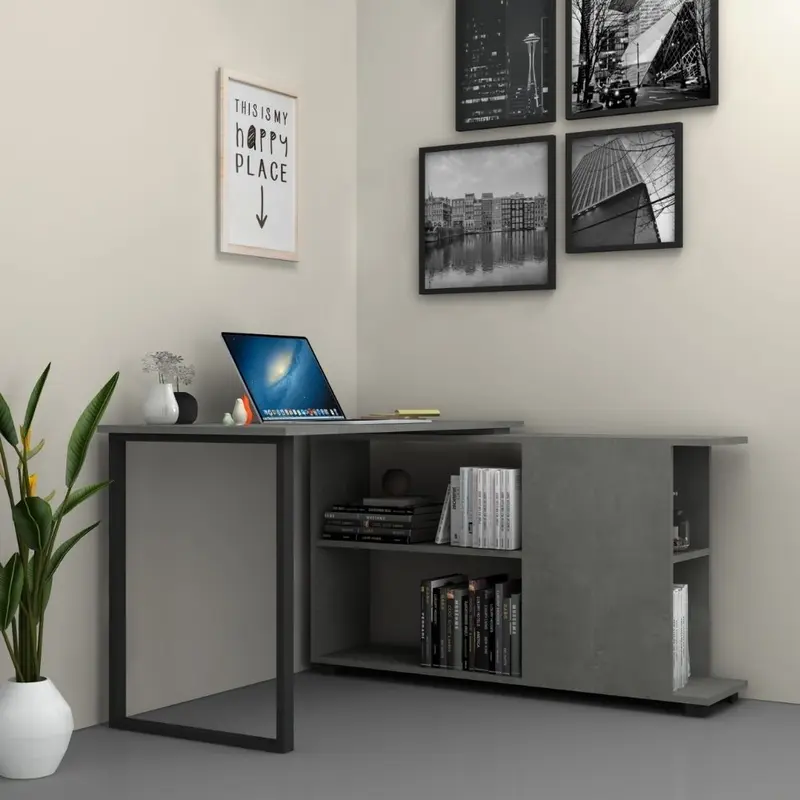 Scrivania con libreria Oslo cemento 120x60 cm