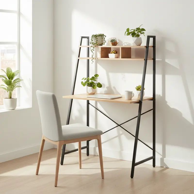 Scrivania con Mensola Donnie – Metallo e Legno – 44×84×H 142 cm